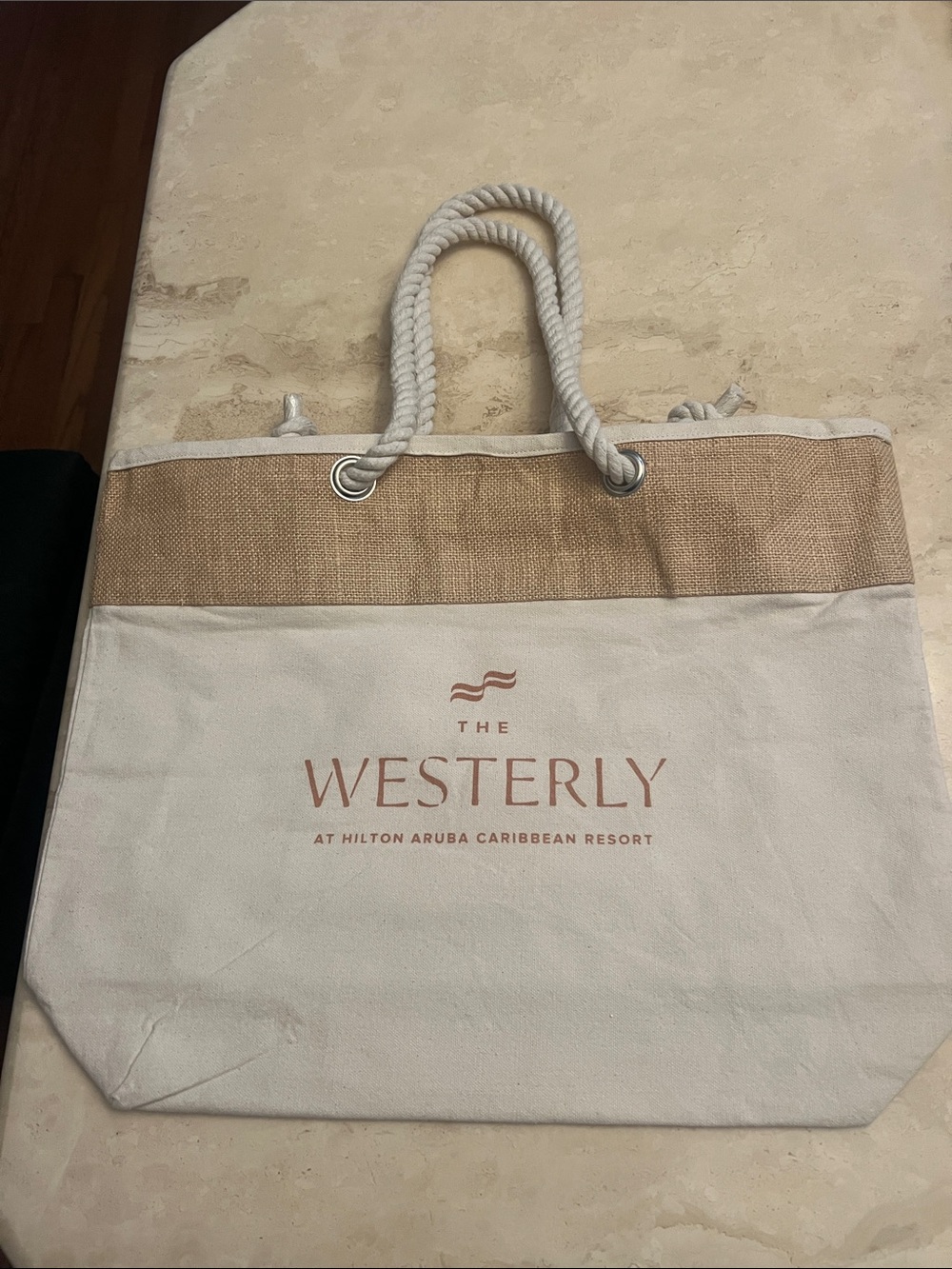 Canvas Beach Tote Bag in Cream Tan-The Westerly at Hilton Aruba Caribbean Resort